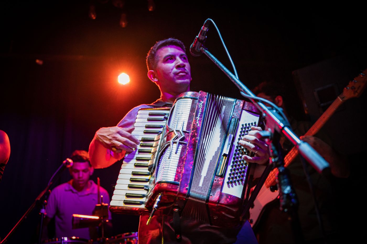 Músico tocando el acordeón en vivo